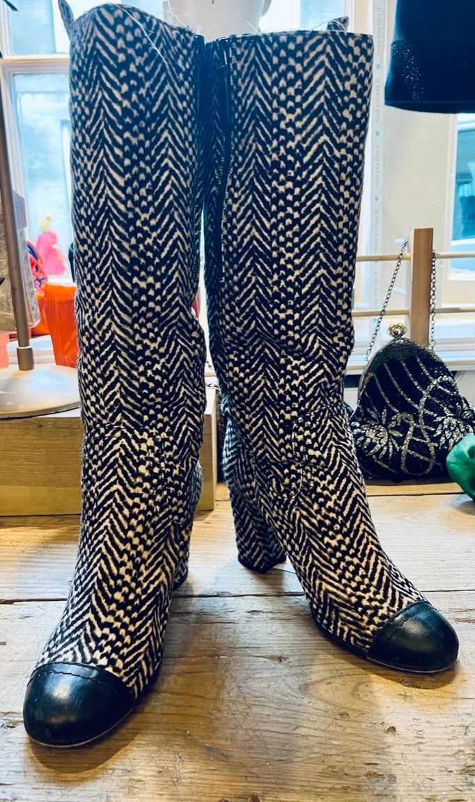 Chanel Striped Pony Skin boots with heel Constantine Rex Ltd Vintage Designer Fashion Accessories